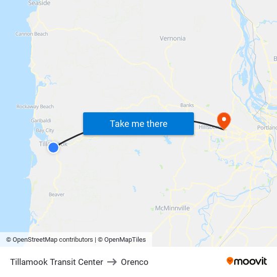 Tillamook Transit Center to Orenco map