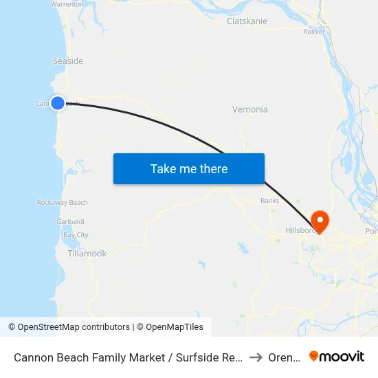 Cannon Beach Family Market / Surfside Resort to Orenco map