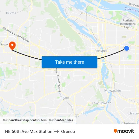 NE 60th Ave Max Station to Orenco map