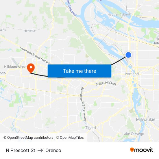 N Prescott St to Orenco map