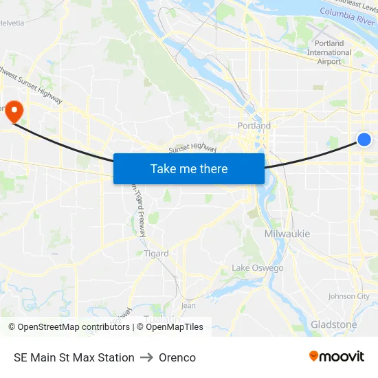 SE Main St Max Station to Orenco map