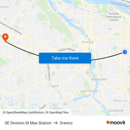 SE Division St Max Station to Orenco map