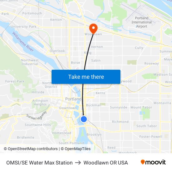 OMSI/SE Water Max Station to Woodlawn OR USA map