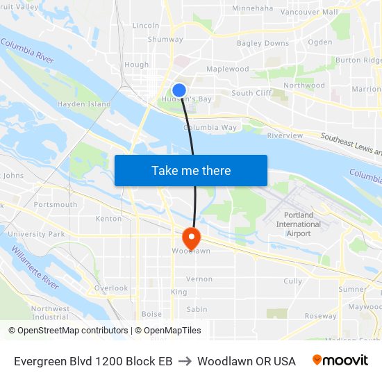 Evergreen Blvd 1200 Block EB to Woodlawn OR USA map
