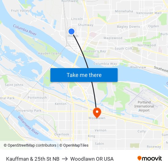 Kauffman & 25th St NB to Woodlawn OR USA map