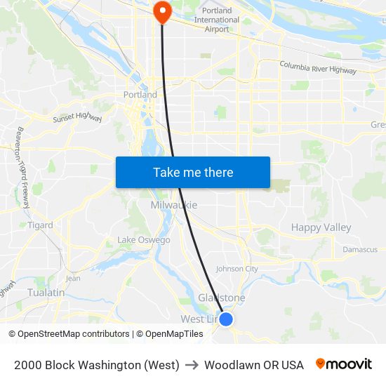 2000 Block Washington (West) to Woodlawn OR USA map