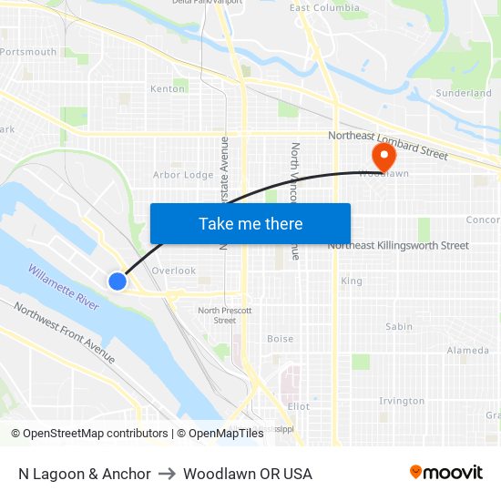 N Lagoon & Anchor to Woodlawn OR USA map