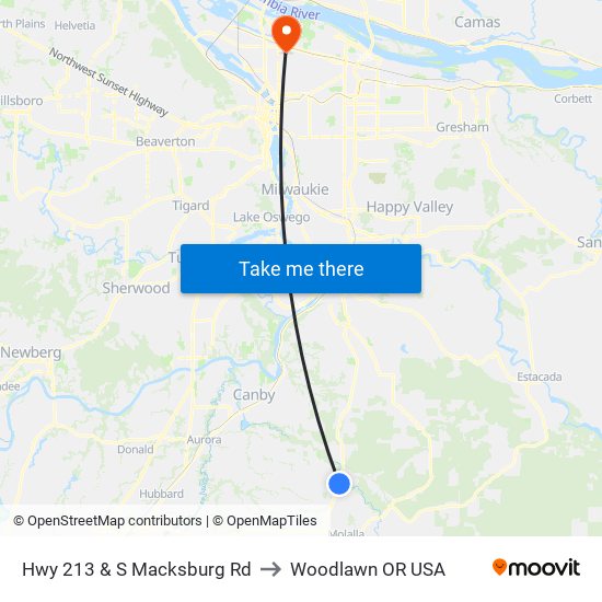 Hwy 213 & S Macksburg Rd to Woodlawn OR USA map