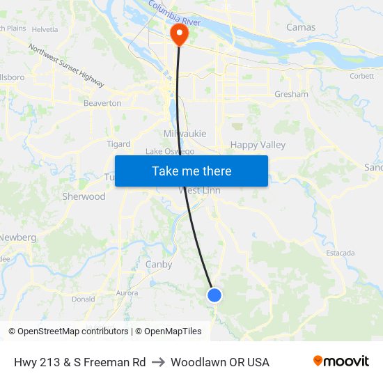 Hwy 213 & S Freeman Rd to Woodlawn OR USA map