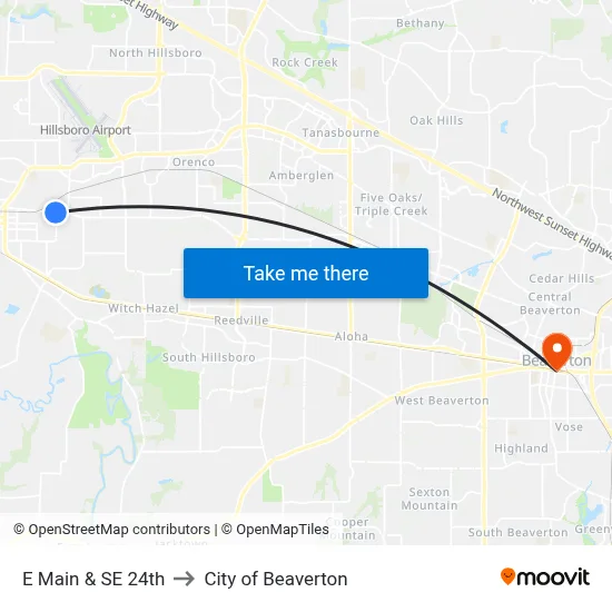 E Main & SE 24th to City of Beaverton map