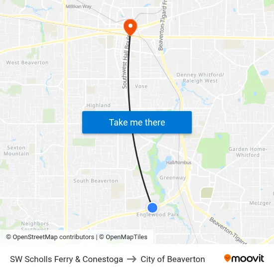 SW Scholls Ferry & Conestoga to City of Beaverton map