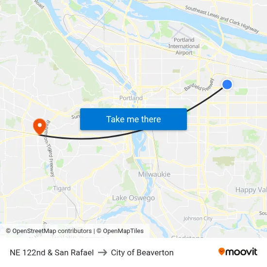 NE 122nd & San Rafael to City of Beaverton map