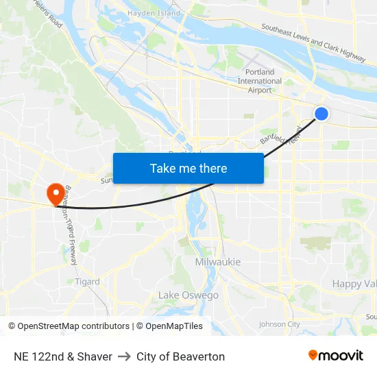 NE 122nd & Shaver to City of Beaverton map