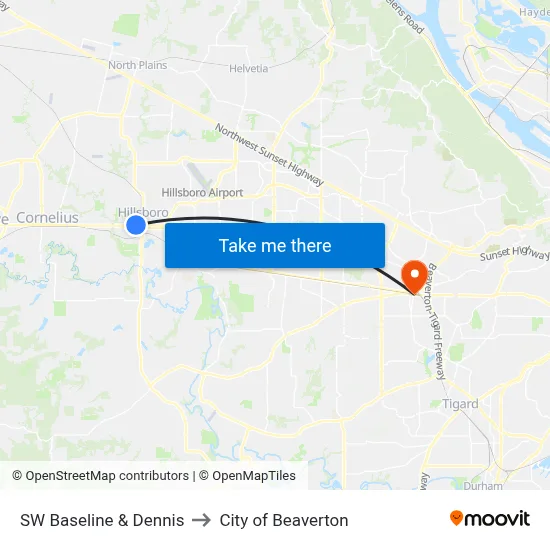 SW Baseline & Dennis to City of Beaverton map