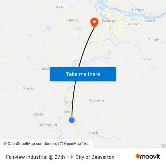 Fairview Industrial @ 27th to City of Beaverton map