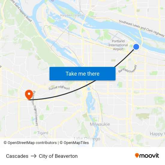 Cascades to City of Beaverton map