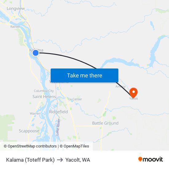 Kalama (Toteff Park) to Yacolt, WA map