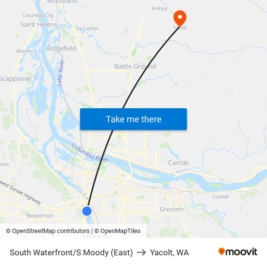 South Waterfront/S Moody (East) to Yacolt, WA map