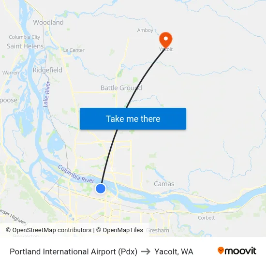 Portland International Airport (Pdx) to Yacolt, WA map