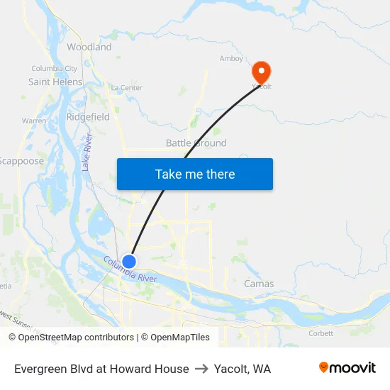 Evergreen Blvd at Howard House to Yacolt, WA map