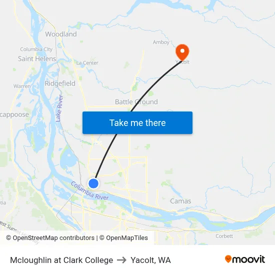 Mcloughlin at Clark College to Yacolt, WA map