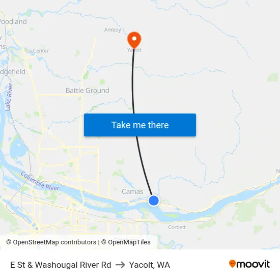 E St & Washougal River Rd to Yacolt, WA map