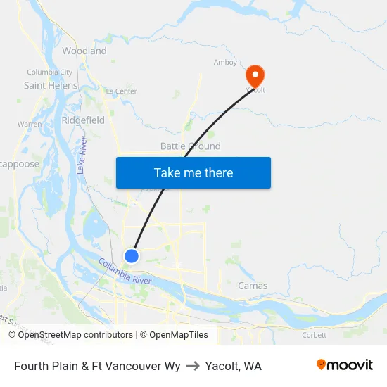 Fourth Plain & Ft Vancouver Wy to Yacolt, WA map