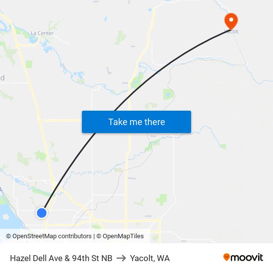 Hazel Dell Ave & 94th St NB to Yacolt, WA map