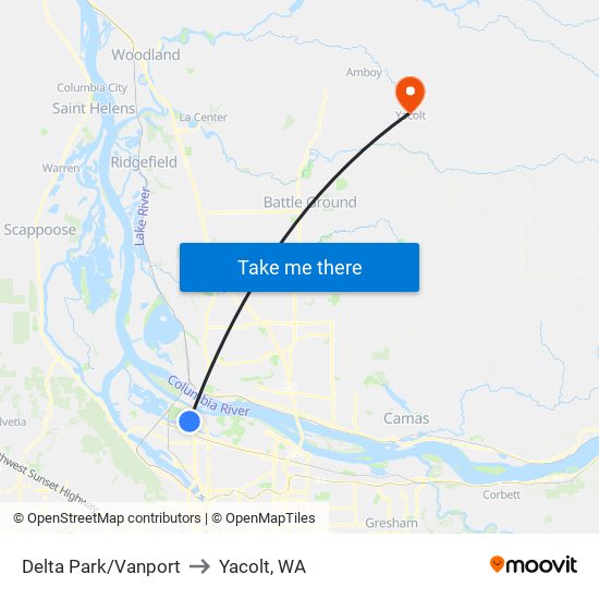 Delta Park/Vanport to Yacolt, WA map