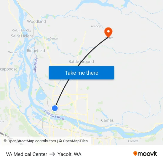 VA Medical Center to Yacolt, WA map