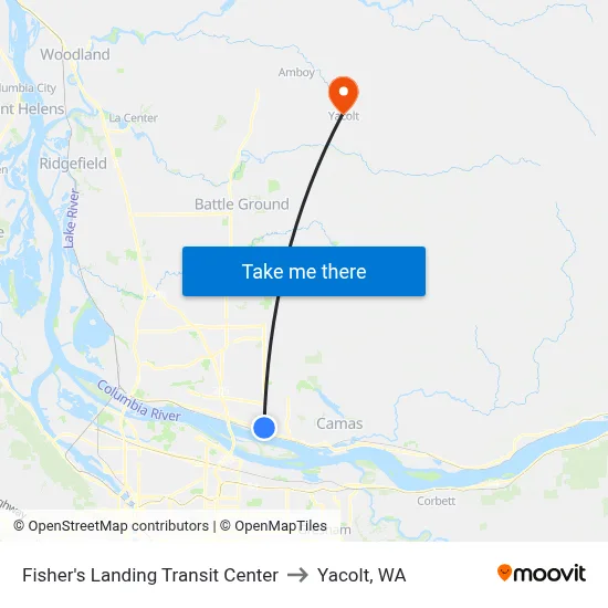 Fisher's Landing Transit Center to Yacolt, WA map
