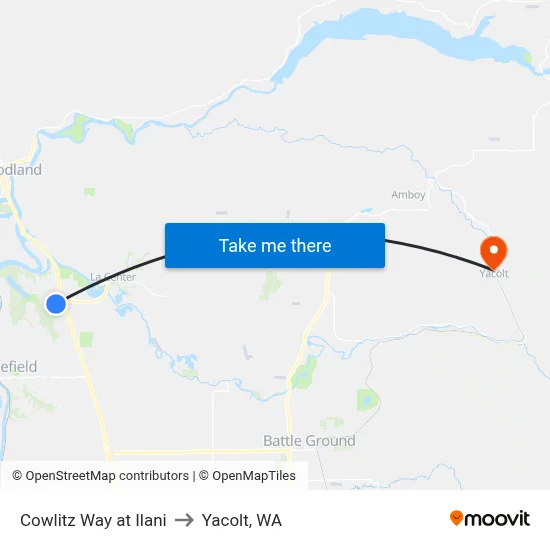 Cowlitz Way at Ilani to Yacolt, WA map