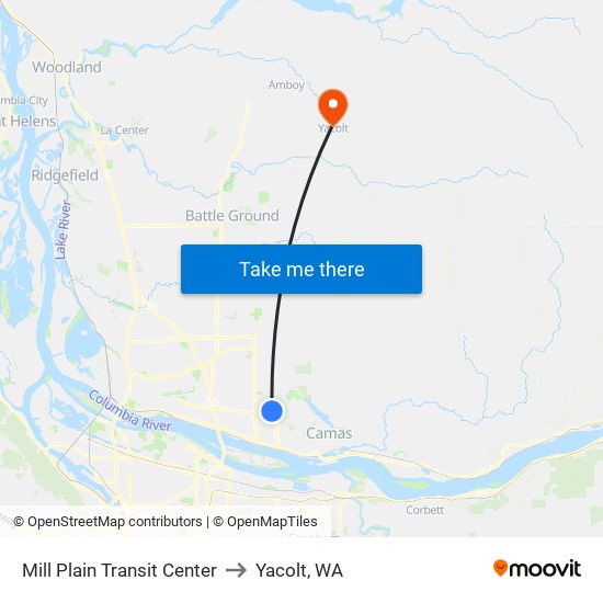 Mill Plain Transit Center to Yacolt, WA map