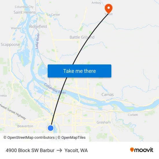 4900 Block SW Barbur to Yacolt, WA map