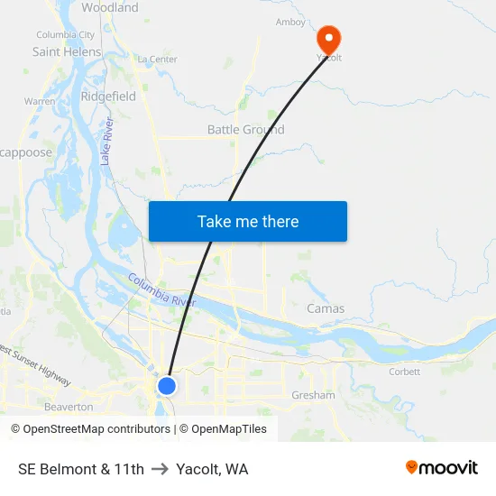 SE Belmont & 11th to Yacolt, WA map