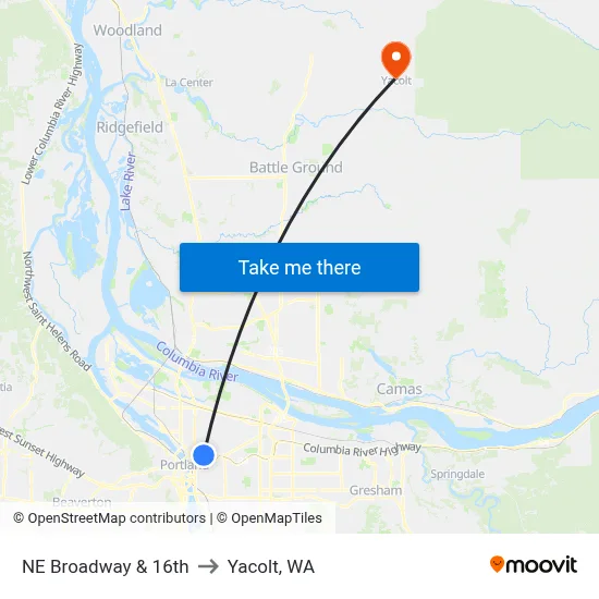 NE Broadway & 16th to Yacolt, WA map