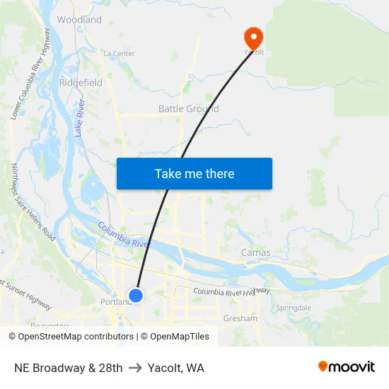 NE Broadway & 28th to Yacolt, WA map