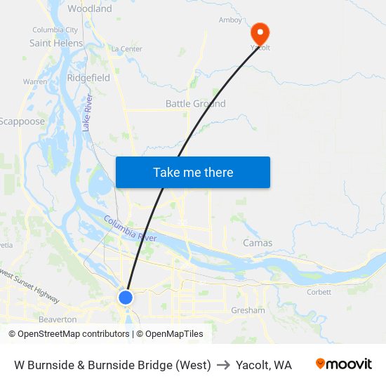 W Burnside & Burnside Bridge (West) to Yacolt, WA map