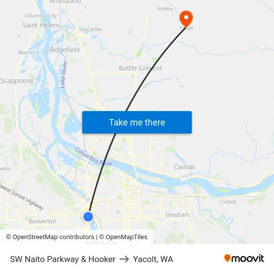 SW Naito Parkway & Hooker to Yacolt, WA map