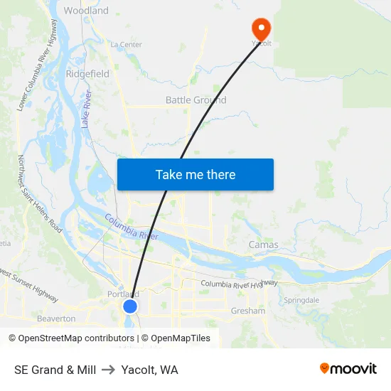 SE Grand & Mill to Yacolt, WA map