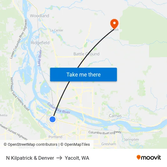 N Kilpatrick & Denver to Yacolt, WA map
