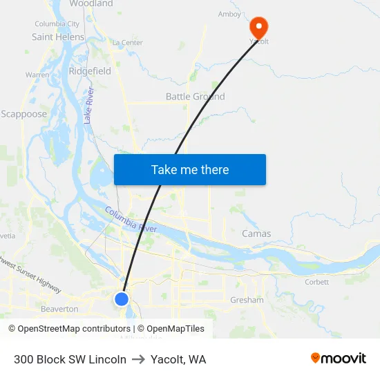 300 Block SW Lincoln to Yacolt, WA map