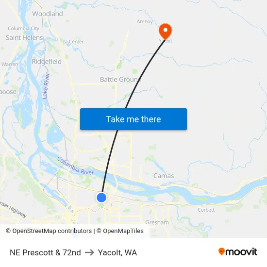 NE Prescott & 72nd to Yacolt, WA map