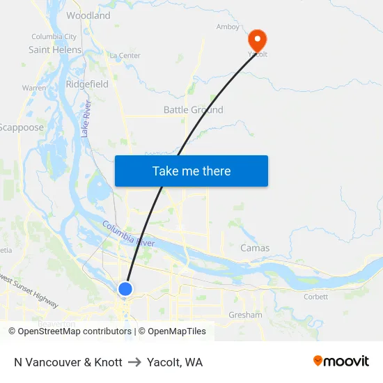 N Vancouver & Knott to Yacolt, WA map
