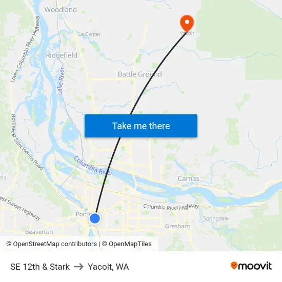 SE 12th & Stark to Yacolt, WA map