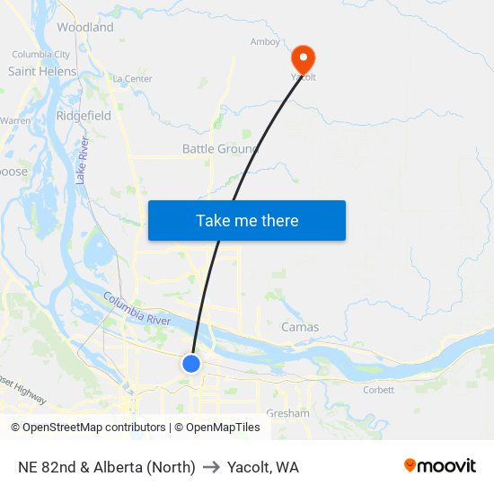 NE 82nd & Alberta (North) to Yacolt, WA map