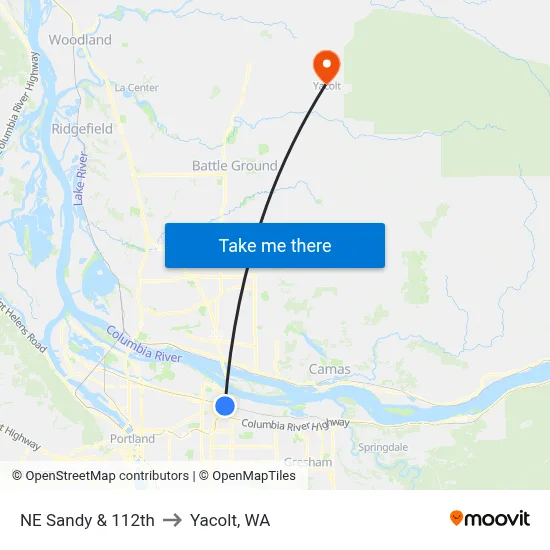 NE Sandy & 112th to Yacolt, WA map
