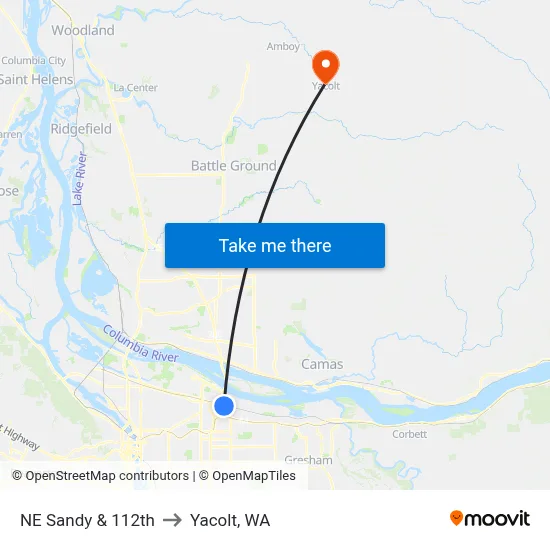 NE Sandy & 112th to Yacolt, WA map
