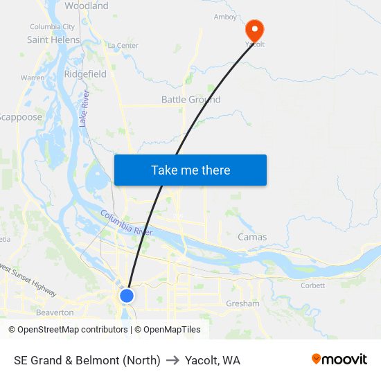 SE Grand & Belmont (North) to Yacolt, WA map