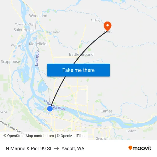 N Marine & Pier 99 St to Yacolt, WA map